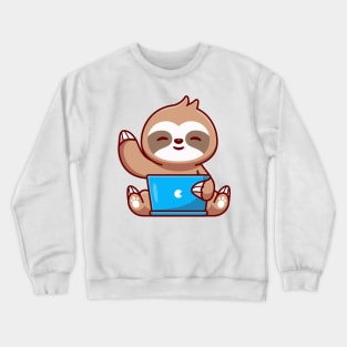 Cute Sloth Working On Laptop Cartoon Crewneck Sweatshirt